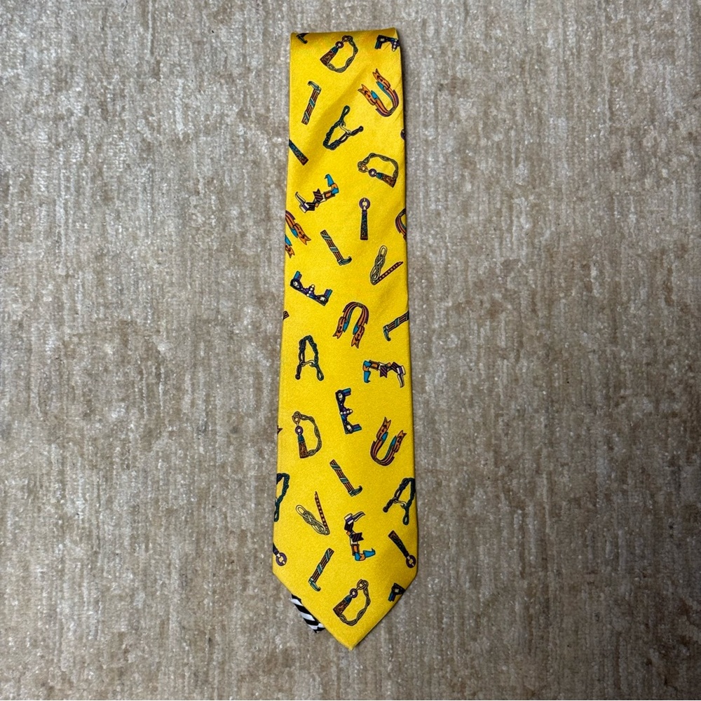 Gianni Versace Yellow Alphabet Neck Tie in Silk  with Black and White Stripe